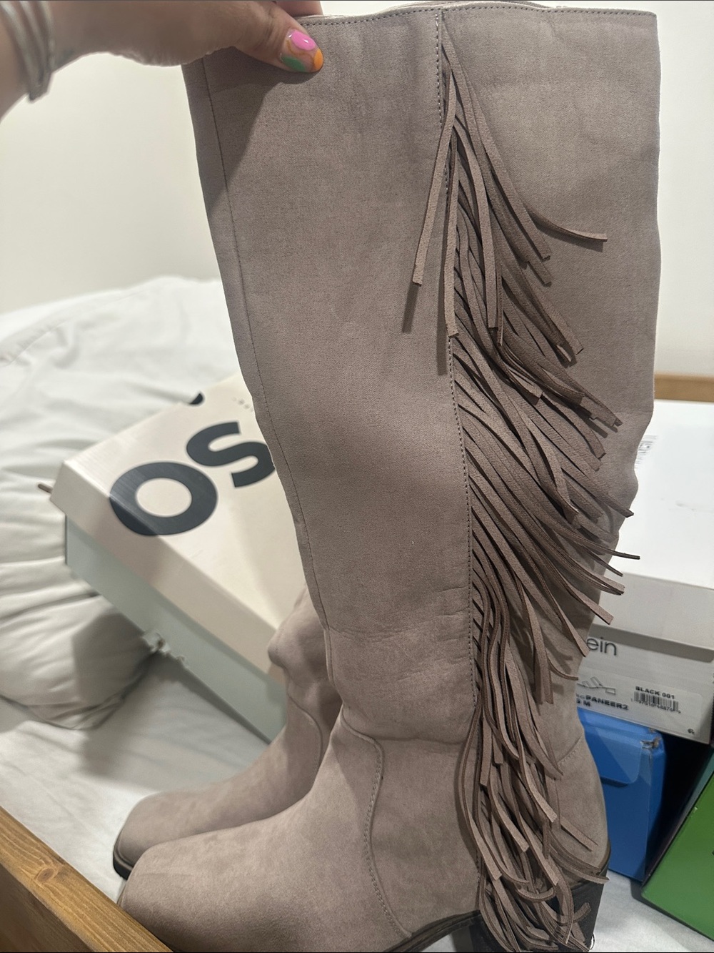 SO Taupe Fringe Over-the-Knee Suede Boots